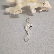 Seepferdchen Anhänger Maritim Meer seahorse Saphir Safir Sterling Silber 925/-