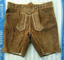 BESTICKTE BRAUNE LEDERHOSE - KRACHLEDERNE - BW 44 - 48 cm - ALMBOCK - GR. 48