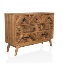 Kommode mit Schubladen massiv Holz mit Fischgrät-Optik Sideboard Anrichte Flur