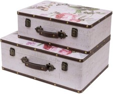 HMF 2er Set Schatztruhe Vintage Koffer aus Holz Rose Schatzkiste Koffertruhe
