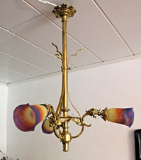 Muller Fréres Luneville Deckenlampe 3 flammig Messing Drachenköpfe Jugendstil