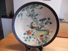 Antiker CHINA, CRAQUELE TELLER KERAMIK MIT POLYCHROMER MALEREI ca .1890