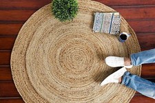 Jute Teppich Rund 60cm Natur Handgefertigt Flechtmuster Outdoor Boho Bio T70 