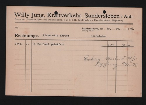 Sandersleben rechnung 1936 - sandersleben,,