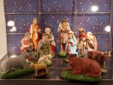 12 antik Krippe/Krippenfiguren Frankreich Gips/Stuck bis 22 cm Konvolut Sammlung