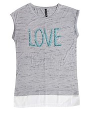 Shirt mit Chiffon-Einsatz Gr. 40 Grau Tank-Top Damenshirt Tunika Bluse Neu