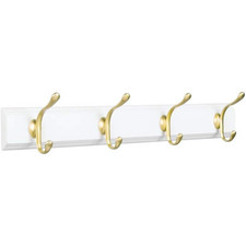 Wandgarderobe Flurgarderobe Garderobe mit 4 Haken mDesign Kiefernholz weiß gold