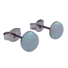 Lab Opal Ohrstecker aus 925 Sterling Silber rhodiniert 6mm Ohrringe (weiß)