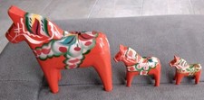 3 Dala Pferde H. 5, 7, 12,5 cm Rot G. A. Olsson vintage DALARNA Schweden Pferde