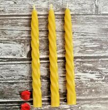 3 x handgefertigte 100% reines Bienenwachs Spiral gedreht Kegel Tisch Kirche Kerzen