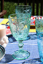 Weingläser set 4 Maritim Muster verschiedene Blautöne mit Meeres-Motiven 17 cm 