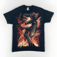Y2K Spiral Dragon T-Shirt Herren Medium Double Sided AOP Gothic Fantasy Fire