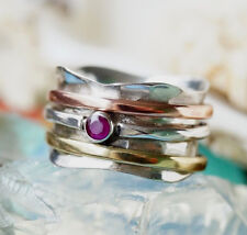 Drehring Silber Breit 56 57 Rubin Rot Silberring Hammerschlag Schlicht Messing 