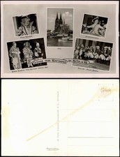 Köln Karneval Mehrbild-AK mit Prinz, Funkenmariechen, Tanz  Blauen Funken 1950
