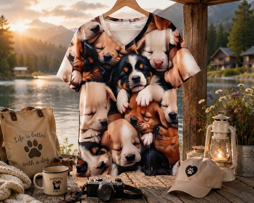 Damen shirt hunde welpen - xl,
