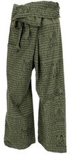 Thai Fischerhose mit Mantra Druck aus gewebter Baumwolle, Wickelhose, Yogahose 