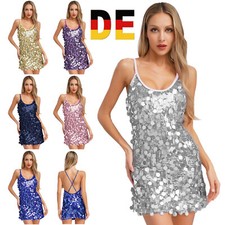 DE Damen Pailletten Minikleid Bodycon Partykleid A-Linie Rückenfrei Party Outfit
