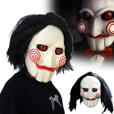 Halloween Saw Latex Maske mit Perücke Saw Jigsaw Maske Vollkopfmaske Billy Maske
