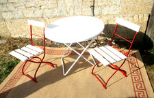 3-tlg. Bistro Tischgruppe rot/weiß alles klappbar Gartenmöbel Set  (LO)