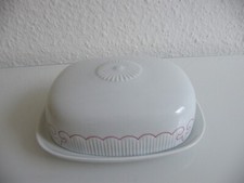 Melitta Friesland Porzellan Butterdose weiß mit Rotem Rand