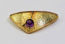 Modernist Unikat Design Brosche 585 Gold, Amethyst, Ahlers Kleve OG-24015