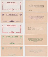 2 x 0,5, 2 ,5, & 20 DM Banknoten DDR LPG Geld um 1960 Kassenfrisch (152827)