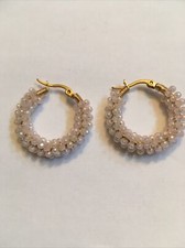 Wunderschöne Ohrringe Golden Perlen Glitzer Rosa Creolen