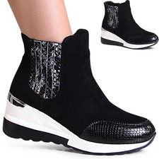 Damenschuhe Keilabsatz Stiefeletten Velours Plateau Chelsea Boots Keil Booties