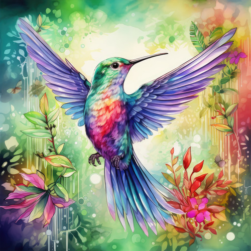 Deko bild kolibri vogel - kolibri, blumen