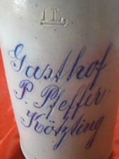 1Lt. Bierkrug Gasthof P. Pfeffer Kötzting Oberpfalz Reklame Geritzt Alt Brauerei