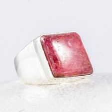 Silber Ring, Siegel, Groß, Rhodonit, Pink, freie Form, Herrenring, Gr. 58