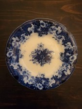  Antiker Steinzeug Teller in Blau Cobalt 21,5 cm, Villeroy &Boch, Anemone