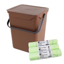 Easy Eco 10 l große braune Kunststoff-Küchenbehälter & 150 x 10 l kompostierbare Beutel zum Binden