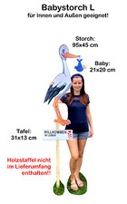 95 cm SET - Babystorch & JUNGE & Tafel für draußen Geburt Storch-Holz Holzstorch