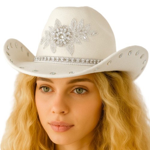 Weißer cowgirl hut mit strass - cowgirl,