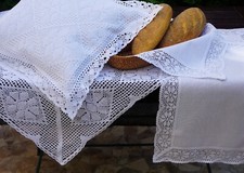 Tischdecke mit Spitze Häkel weiss nostalgie Läufer Kissen Baumwolle/Polyest.999