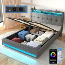 Polsterbett Doppelbett 140x200 mit LED Kopfteil Ladestation Bettgestell Stauraum