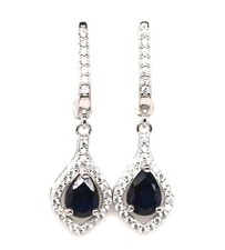 925Silber OHRRINGE HÄNGER Echte Edelstein Saphir blau beheizt, weißVergoldung.