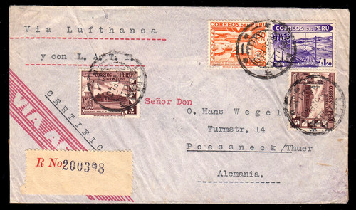 Peru i r luftpostbrief - l.a.t.i., r-luftpostbrief