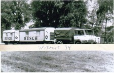 Zirkus-Foto DDR Oldtimer VEB LKW Jelcz Zugmaschine mit 2 Wagen Circus Busch