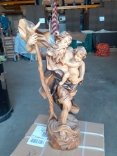 Holzfigur Geschnitzt Heiliger Christopherus mit jesuskind südtirol ca, 66x23cm