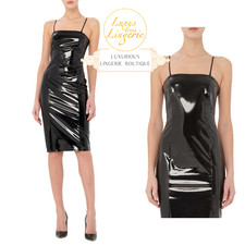 LA TEX DRESS by Wolford black schwarz Hochglänzendes Kleid Vorne Viscose Hinten 