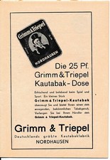 Werbeanzeige 1936, Grimm & Triepel, Kautabak - Dose, Nordhausen aus Zeitschrift