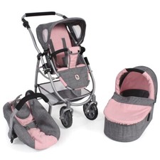 Bayer Chic 2000 3in1 Kombi Puppenwagen Kinderwagen EMOTION ALL IN grau-rosa