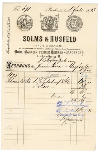 Rechnung solms husfeld - rechnung, &