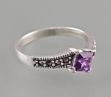 9923568-d Ring 925er Silber Amethyst violett Markasiten Gr.56 vintage