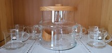 Ingrid Hüttenglas Bowle-Service mit 6 Glastassen und Glasbottich mit Holzdeckel