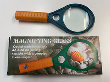 Lupe 4fach (Groß) und 8fach (klein) und kleiner Kompass 20x8 cm 75 mm Durchmesse