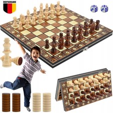 3 in1 Schach Schachbrett Holz Schachspiel klappbares Brett Holzbox Reiseschach