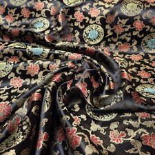 Jacquard Stoff mit asiatischem Muster Dekostoff Meterware Schwarz Gold Rot Blau